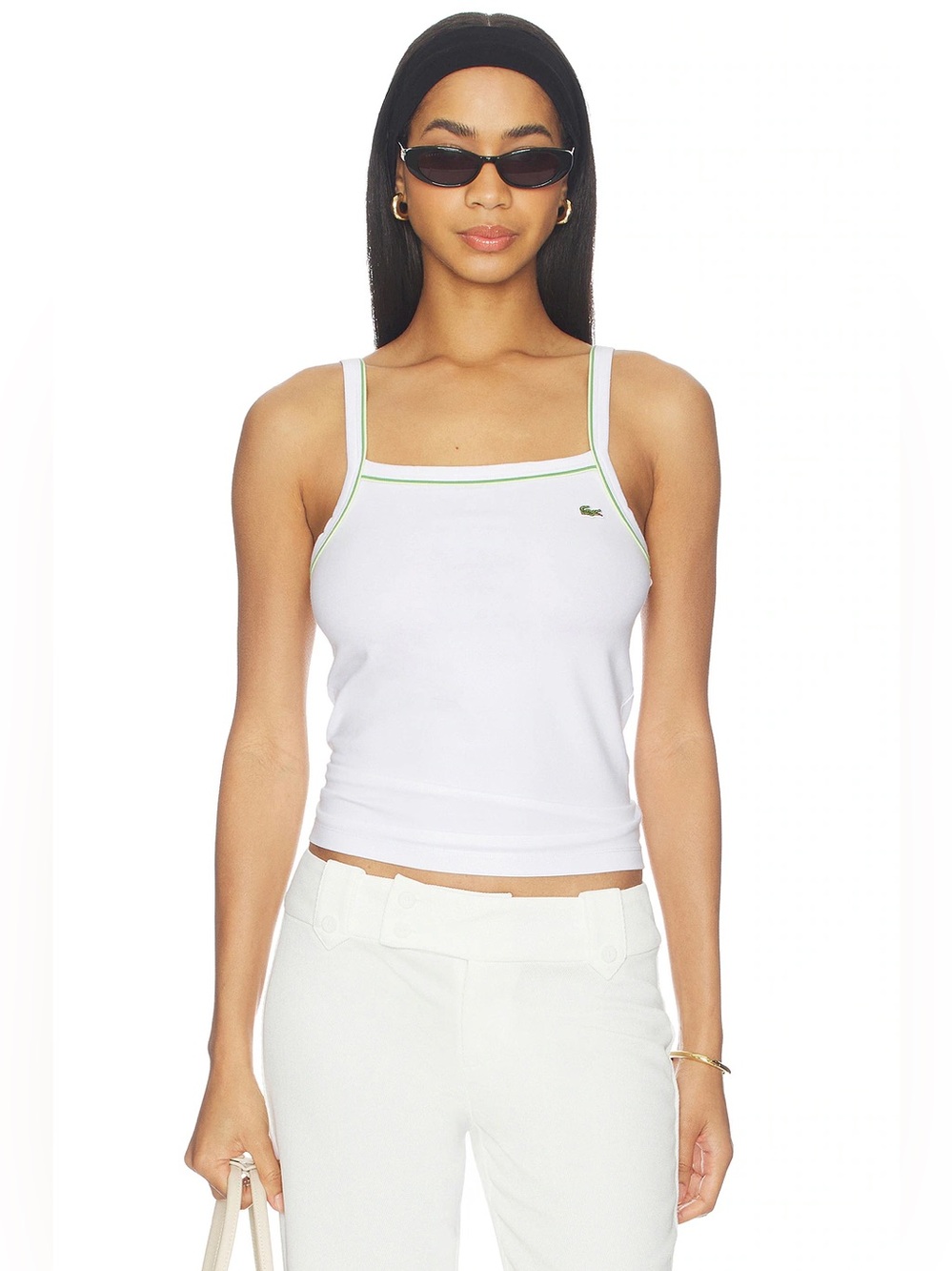 Lacoste White Tank Top with Green Trim - Women's Slim Fit / Size 32 or 0
